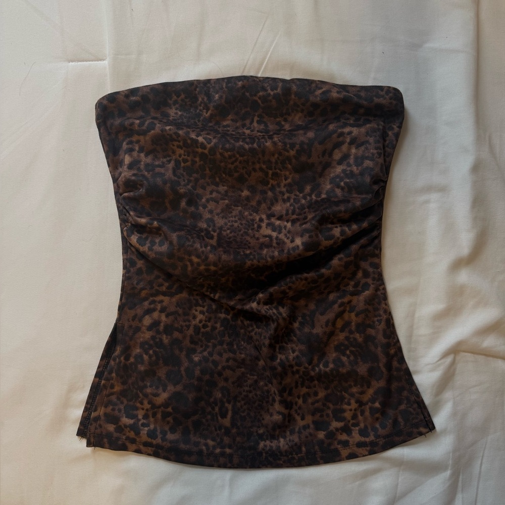 Strapless Leopard Print Bustier Top - Brown